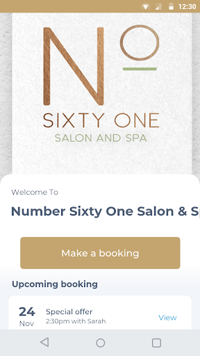 Android application Number Sixty One Salon & Spa screenshort