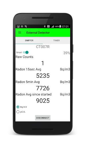 Android application Radon Sniffer screenshort