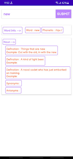Android application Word Info. screenshort