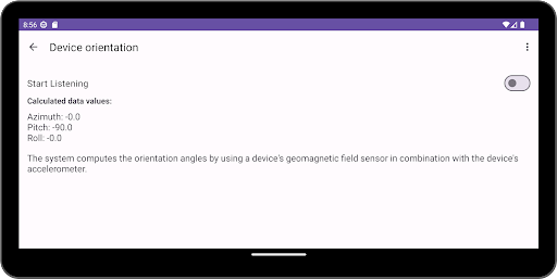 Sensors sample Screen 3