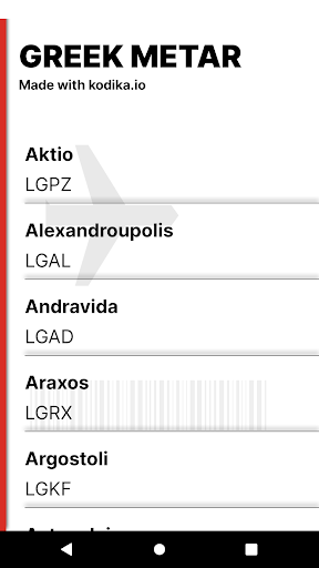 Android application Greek METAR screenshort