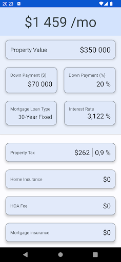 Android application Mortgage calculator screenshort