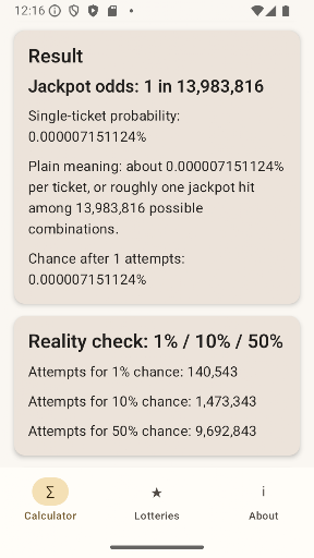 LotteryRISK Captura de Pantalla de la Aplicación Android 2