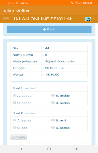 Ujian Online Sekolah Screen 2