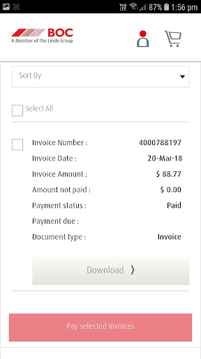 Android application BOC - Re-order Gas screenshort