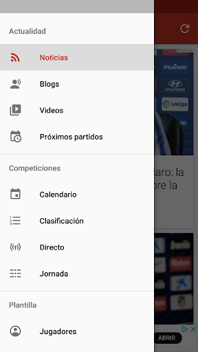 Android application SocialCorner para Atlético screenshort