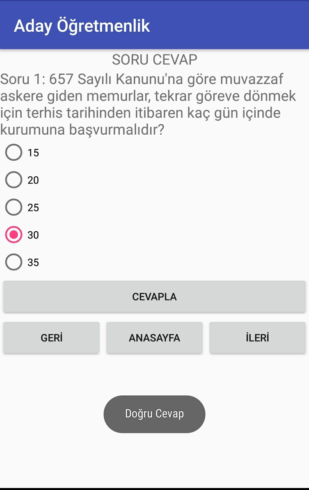 Android application Aday Öğretmen Sınav Hazırlığı screenshort