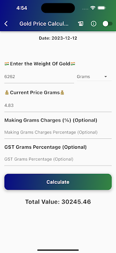 Android application Indian Gold Price Calculator screenshort