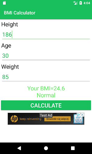 Android application BMI calculator screenshort