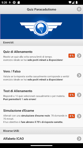 Android application Quiz Paracadutismo screenshort