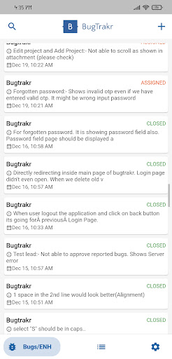 Android application BugTrakr screenshort