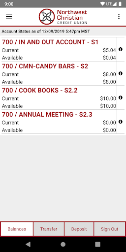 NW Christian CU Mobile Banking Screen 2
