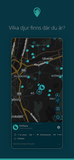 Android application Artkartan - artfynd nära dig screenshort