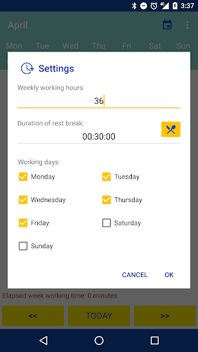 Weekly working hours Screen 3
