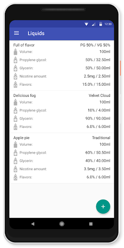 Android application Vape recipes screenshort