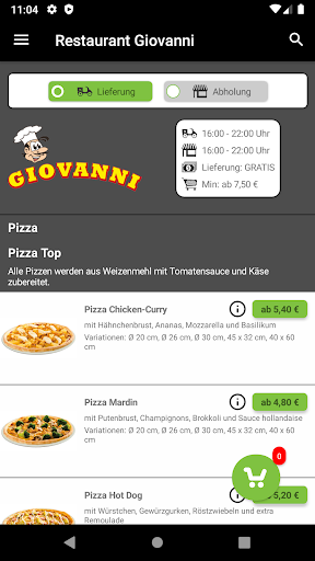 Android application Restaurant Giovanni screenshort