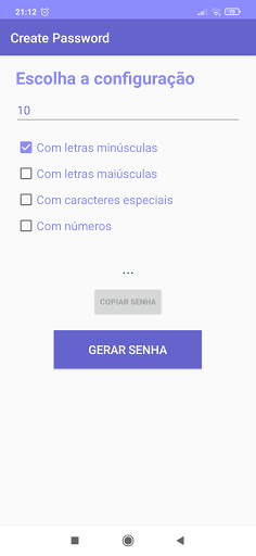 Android application Create Password screenshort
