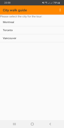Android application City walk guide: top 25 cities screenshort