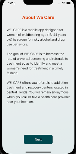 Android application WE CARE SCREENING screenshort