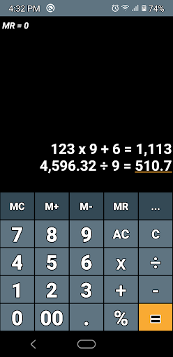 mCalc Simple Memory Calculator Screen 2