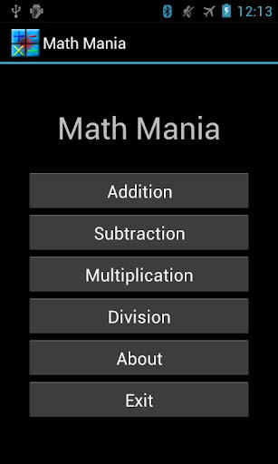 Android application Math Mania screenshort