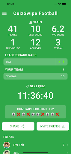 Screenshot of QuizSwipe Football