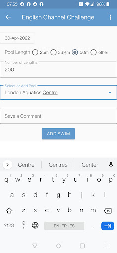 Virtual Swim Challenge Screen 3