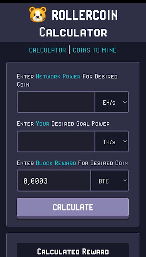 Android application ROLLERCOIN Personal Calculator screenshort