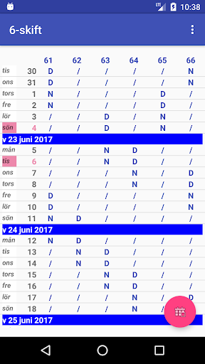 Skiftschema KUBAL Screen 2