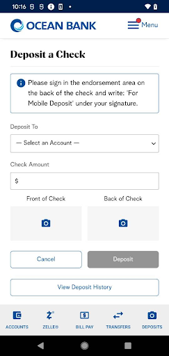 Ocean Bank Mobile Banking Screen 3
