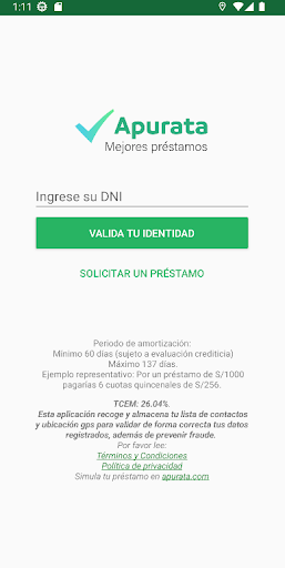 Android application Apurata Préstamos - Validación screenshort