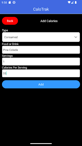 CaloTrak - Calorie Counter Screen 2