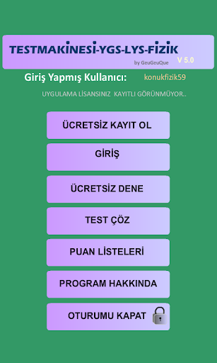 Android application TestMakinesi fizik screenshort