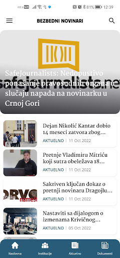 Android application Bezbedni Novinari screenshort