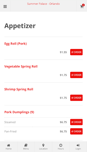 Summer Palace Orlando Ordering Screen 2