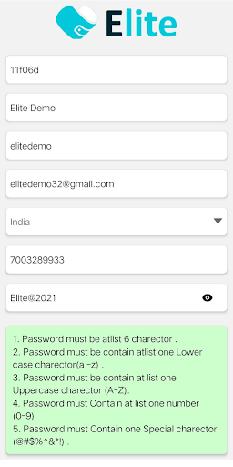 Android application Elite Payments screenshort