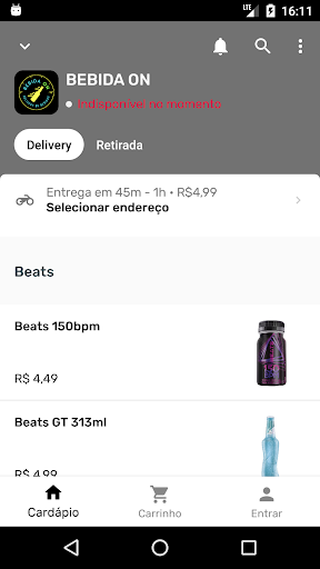 Android application BEBIDA ON screenshort