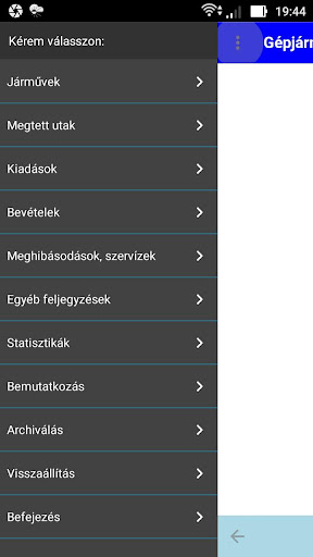 Gépjármű Információs Program Screen 2