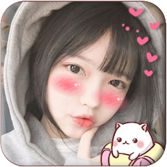 Kawaii anime girl taking photos with cute filters