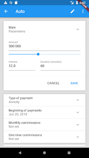 Android application Credit calculator (with early screenshort