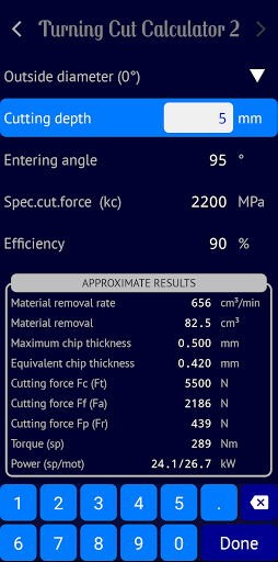 Turning Cut Calculator 2 Screen 2