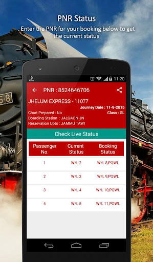 Indian Railway Time Table Screen 3