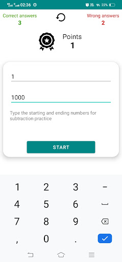 Subtraction Practice App Screen 2