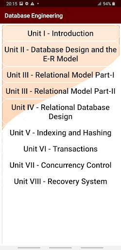 DBE App for Database Engg. Screen 3