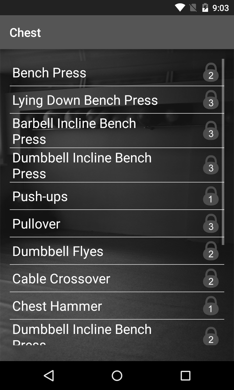 Android application WinGym Exercises screenshort