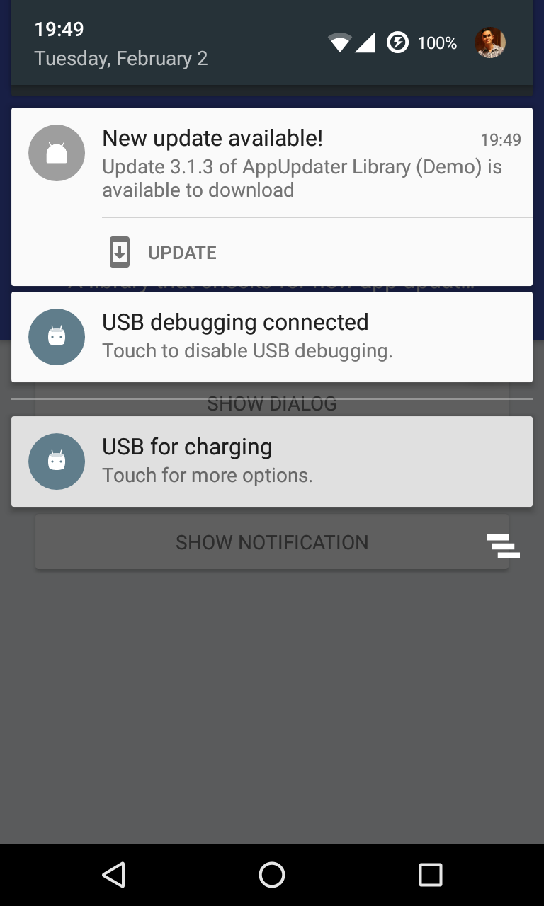 Android application AppUpdater Library (Demo) screenshort