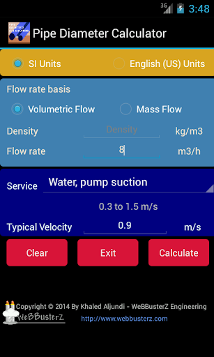 Pipe Diameter Calculator Screen 3