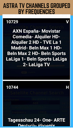 Android application Astra TV and RADIO INFOS screenshort