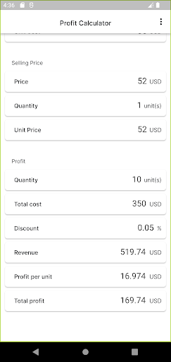 Profit Calculator Screen 2