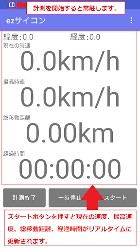 Android application お手軽サイクルコンピューター screenshort